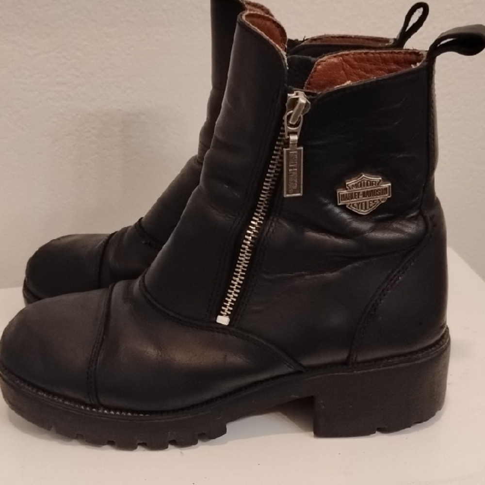 Harley-Davidson Black Moto Boots with Silver Zipper